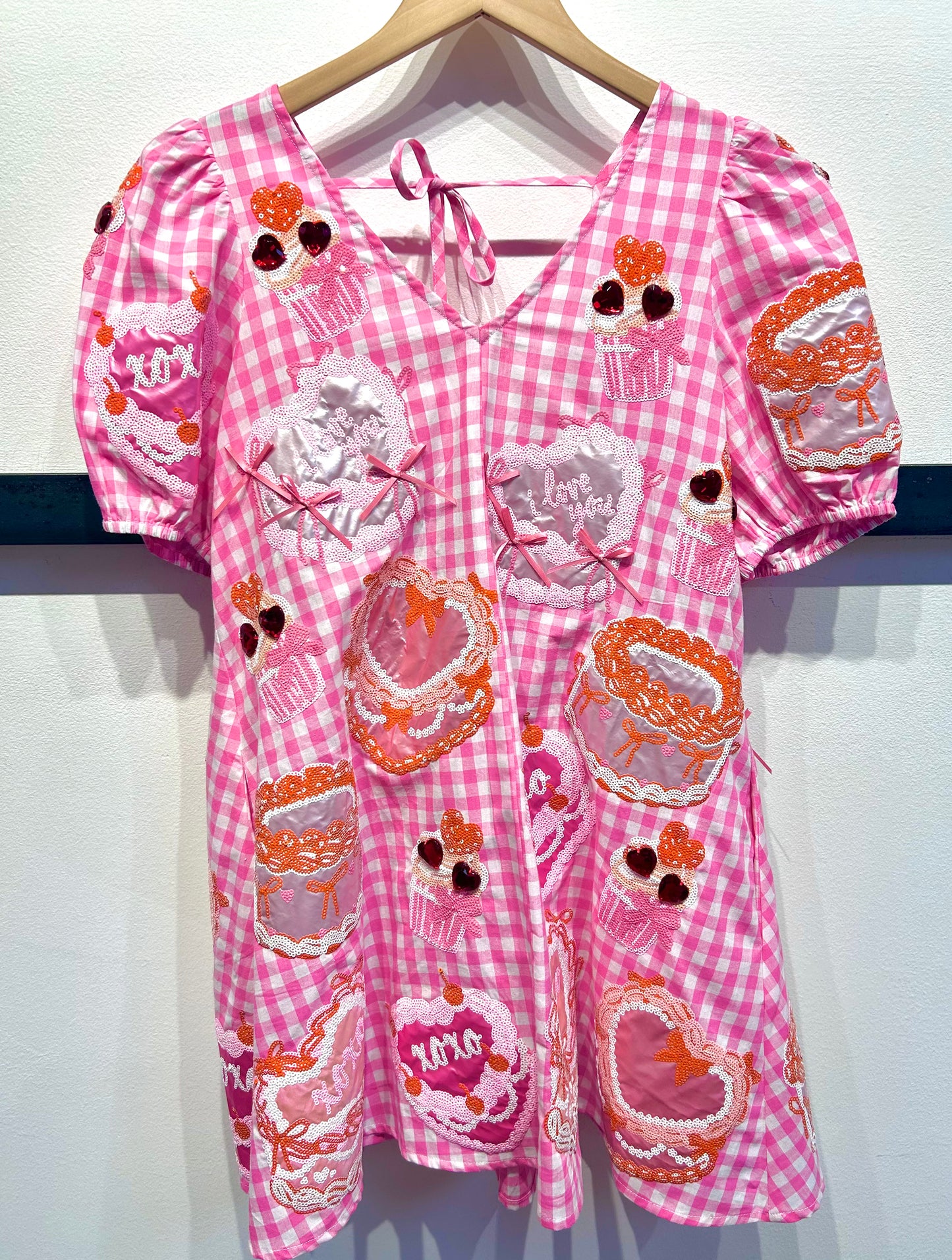 QUEEN OF SPARKLES Valentine's Day Pink and White Gingham Cakes and Pastries Dress