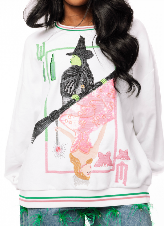 QUEEN OF SPARKLES X WICKED Licensed Elphaba & Glinda Card Sweatshirt