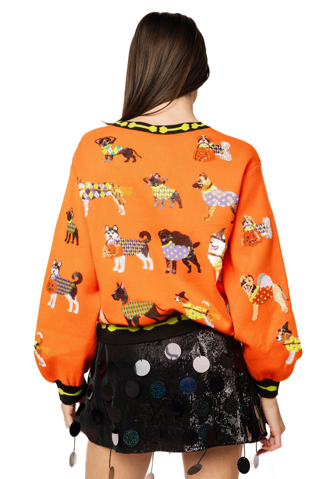 Queen of Sparkles Orange Halloween Dogs Button Up Cardigan