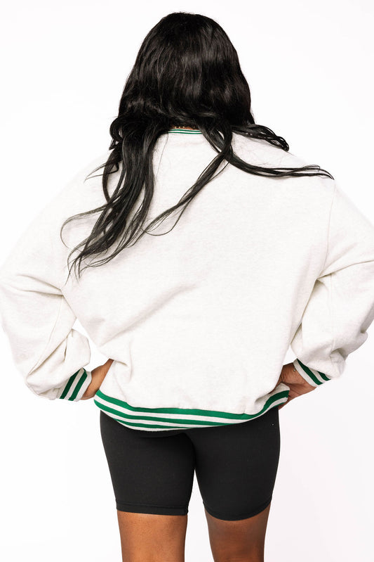 QUEEN OF SPARKLES Grey Sport Stripe 'Cafe Du Monde' Sweatshirt