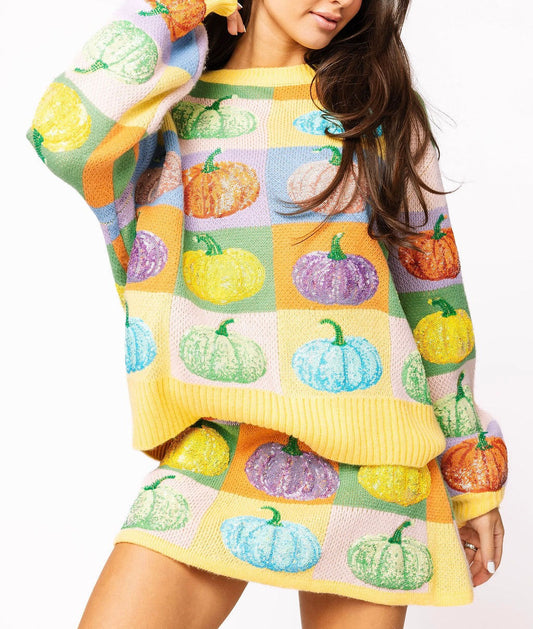 QUEEN OF SPARKLES Pastel Color Block Pumpkin Sweater