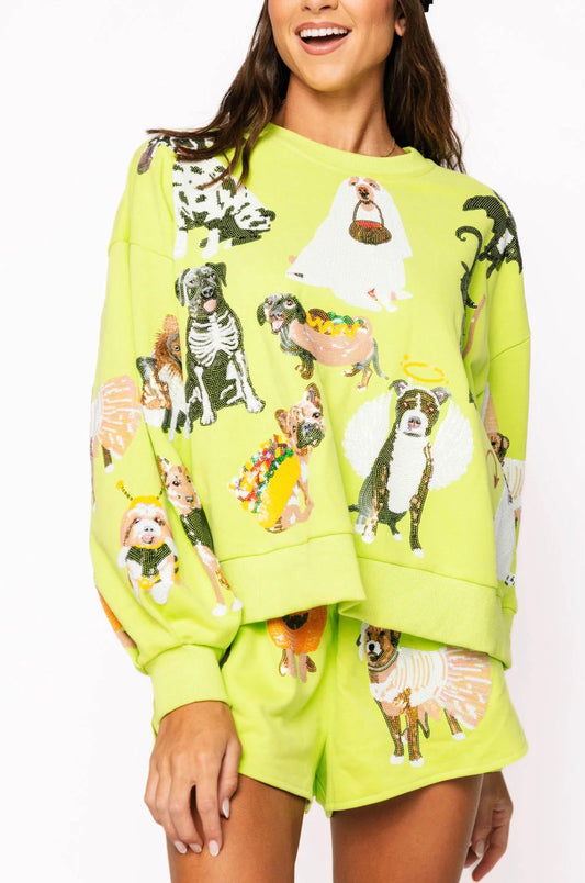 QUEEN OF SPARKLES Halloween DOG Queen Lime Green Sweatshirt