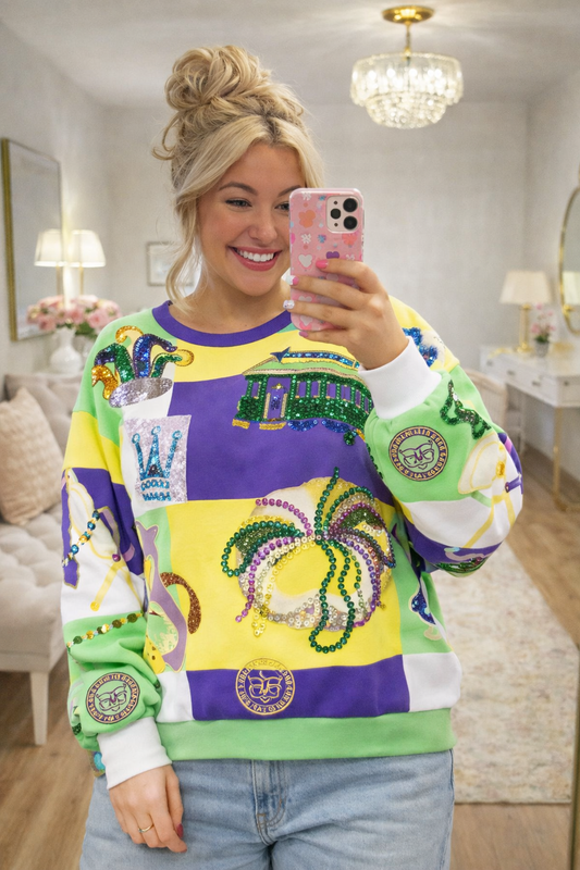 QUEEN OF SPARKLES Mardi Gras Checkered Icon Sweatshirt