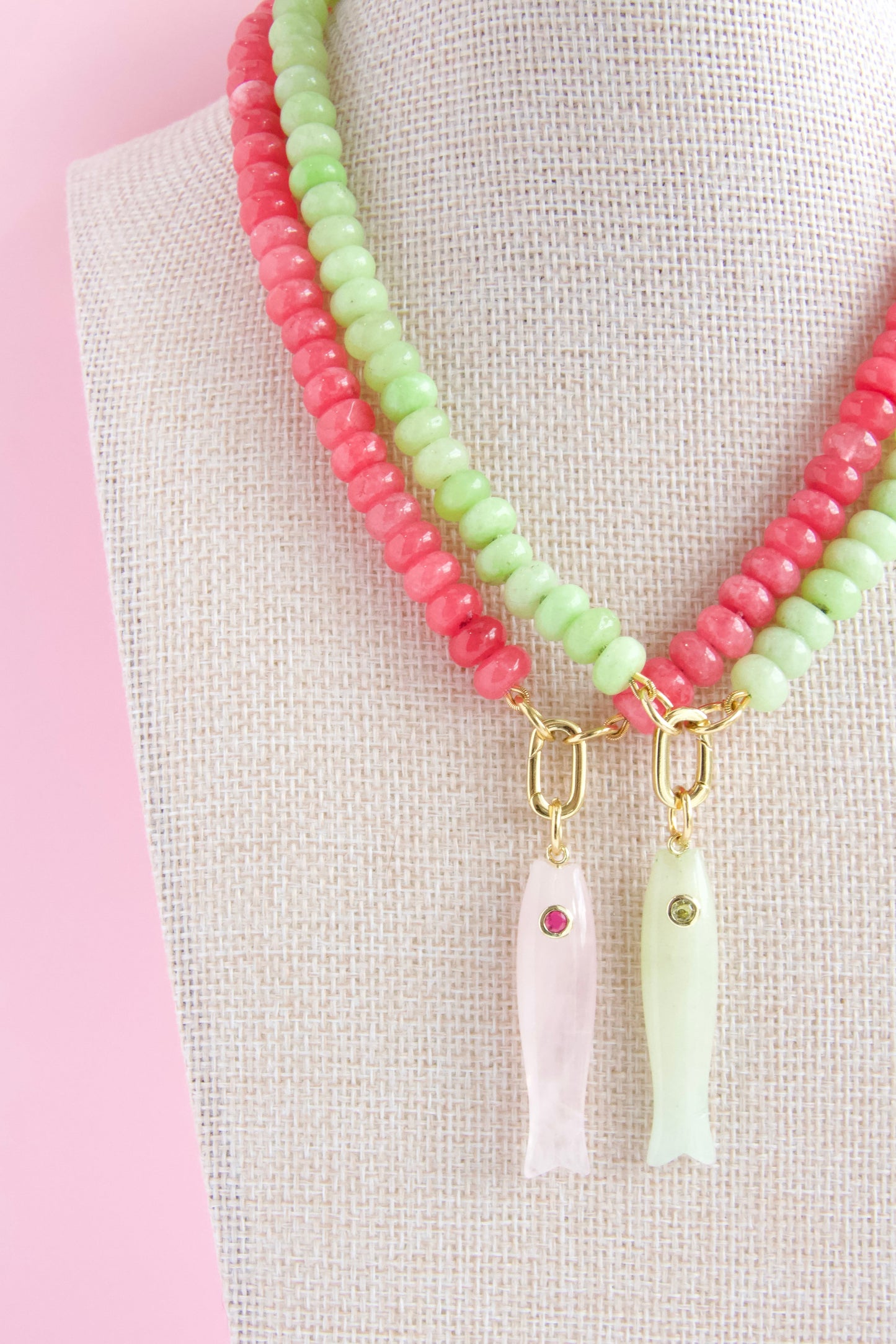 Candy Gem Fish Charm - Rose Quartz