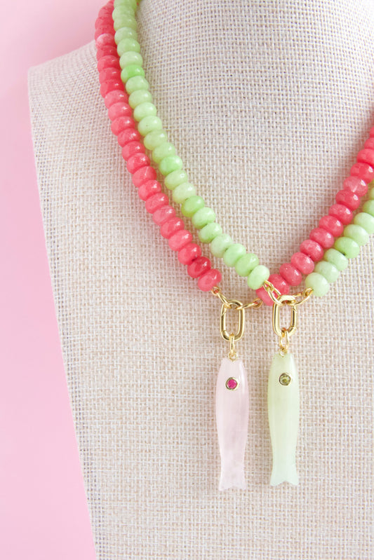 Candy Gem Fish Charm - Rose Quartz