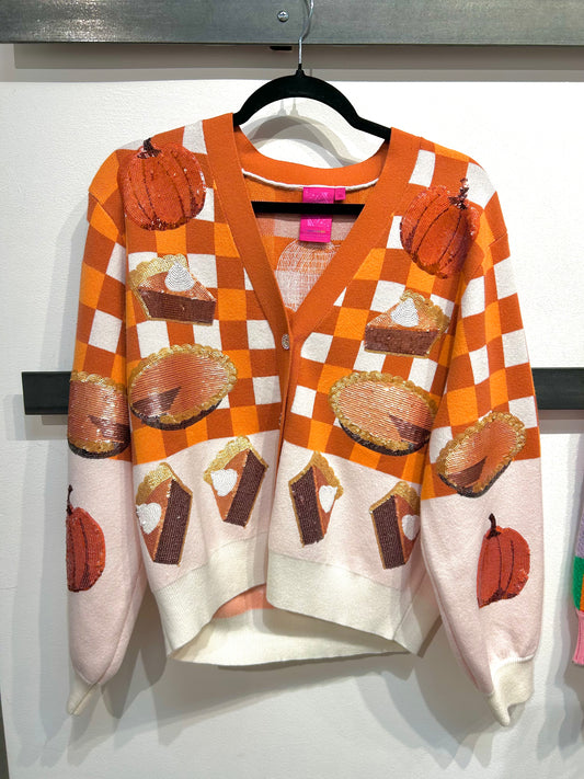 QUEEN OF SPARKLES Thanksgiving Pumpkin Pie Button Up Cardigan