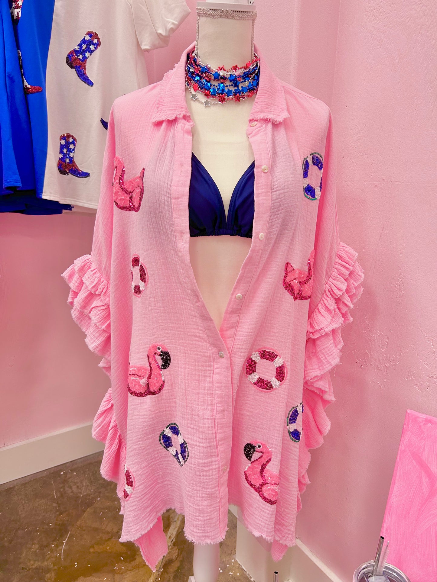 Summer Floaties! Pink Sequin Icon Top
