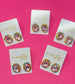 Statement Stud Earrings - Pink Oval with Multi Stones