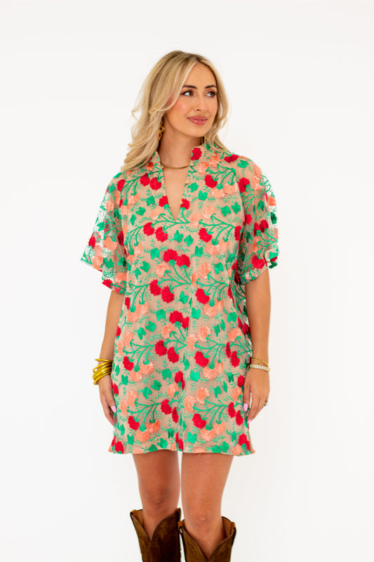 BuddyLove Lulu Short Sleeve Mini Caftan- Precious Coral