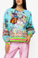 QUEEN OF SPARKLES Aqua Vintage Santa Gingerbread House Sweatshirt