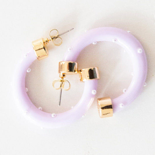 Mini Hoops - Lavender with Pearls