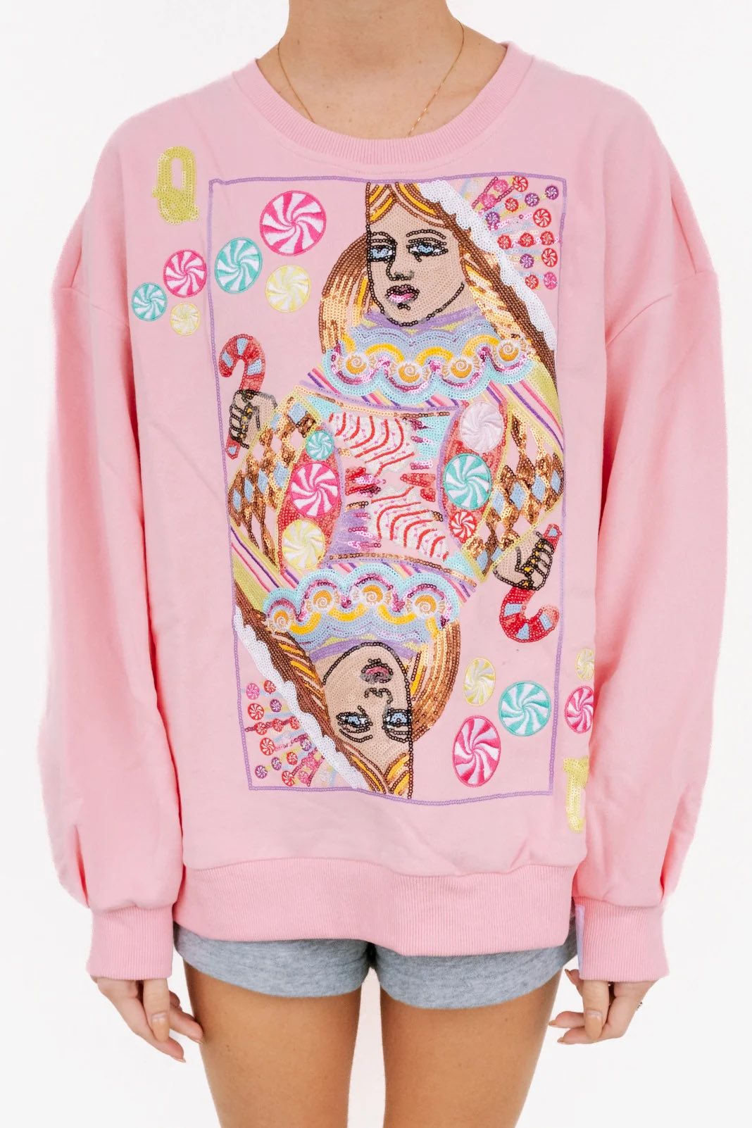 QUEEN OF SPARKLES Christmas Pink Candyland Logo Sweatshirt