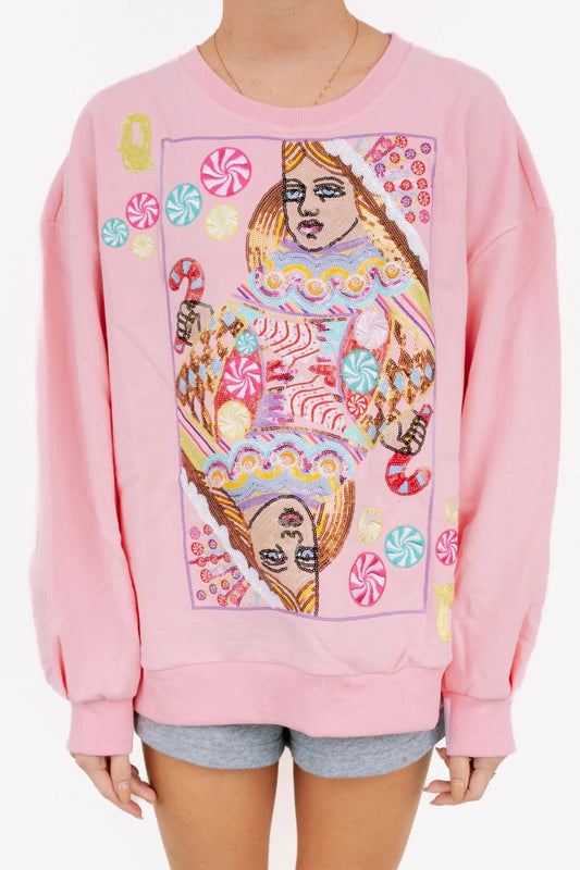 QUEEN OF SPARKLES Christmas Pink Candyland Logo Sweatshirt