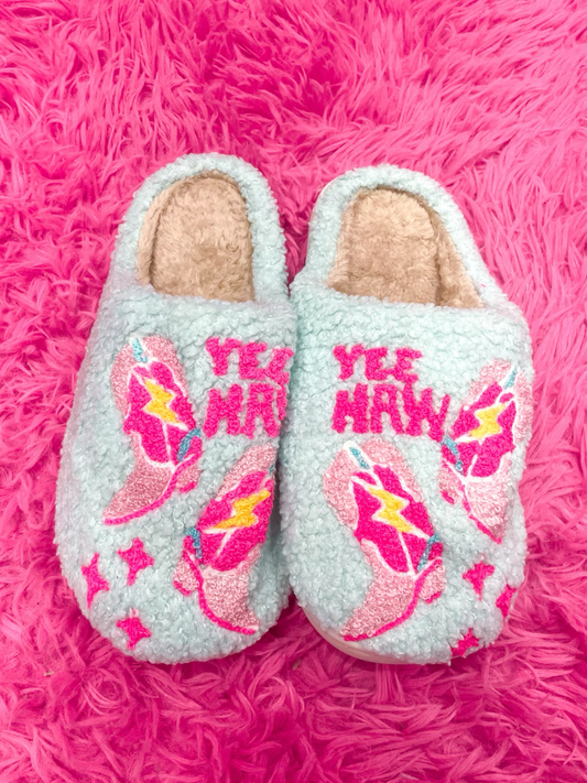 Yee Haw! Cowgirl Boots - Cozy Blue Slippers