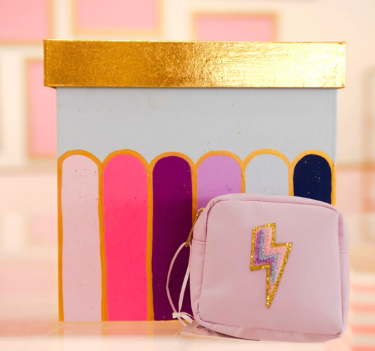 Lightning Bolt - Lilac Chenille Patched Mini Pouch