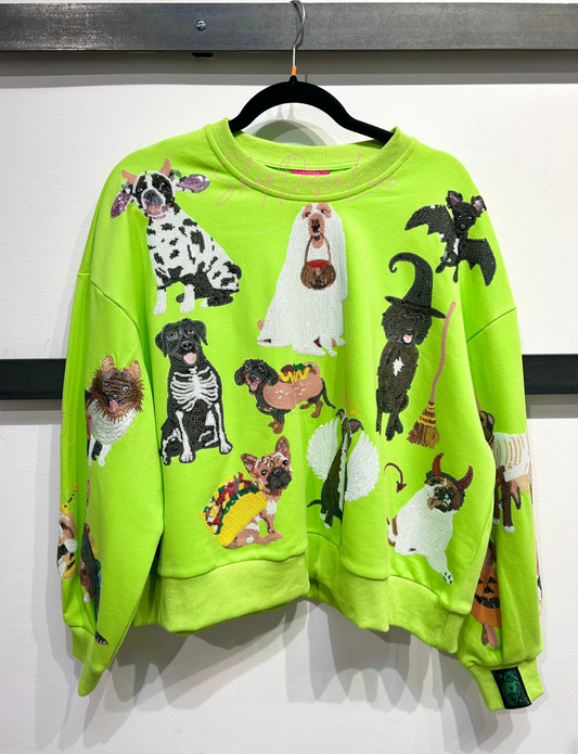 QUEEN OF SPARKLES | Halloween DOG Queen Lime Green Sweatshirt