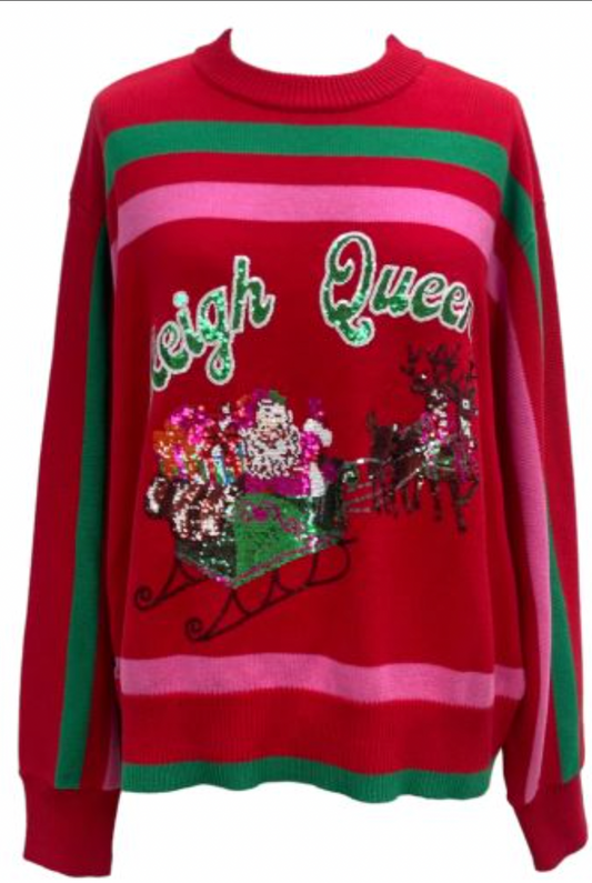 QUEEN OF SPARKLES Christmas 'Sleigh Queen' Santa Stripe Sweater