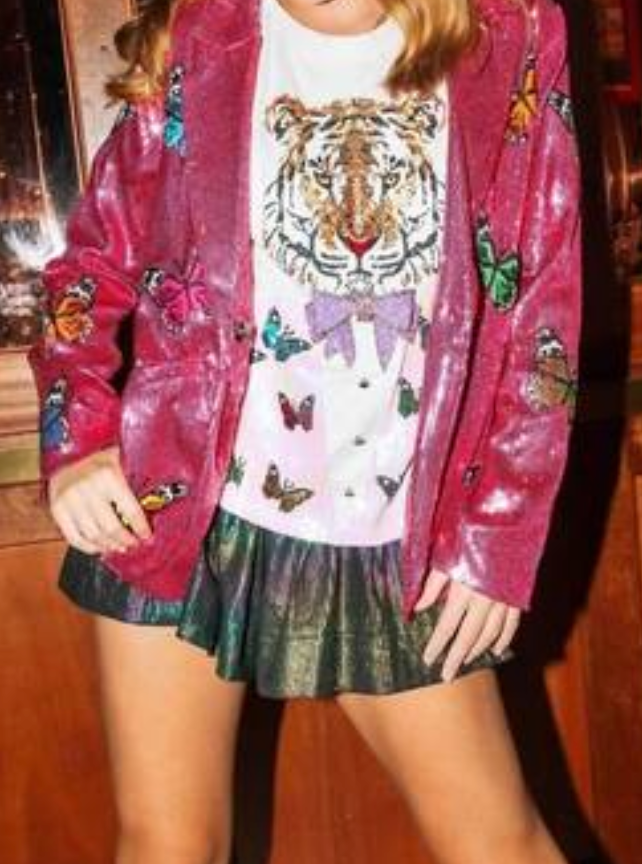 QUEEN OF SPARKLES Sequin Butterfly Pink Blazer