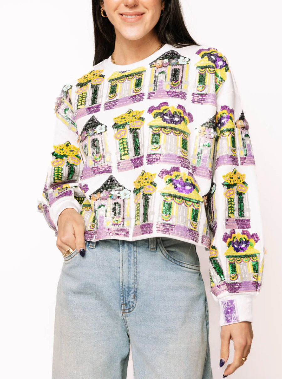 QUEEN OF SPARKLES White Multi Nola Porches Sweatshirt