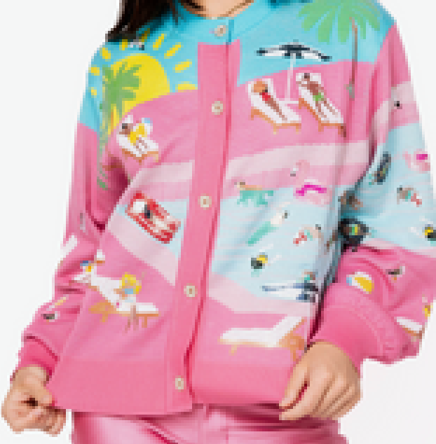 QUEEN OF SPARKLES Pink Swimming Pool Button Up Cardigan
