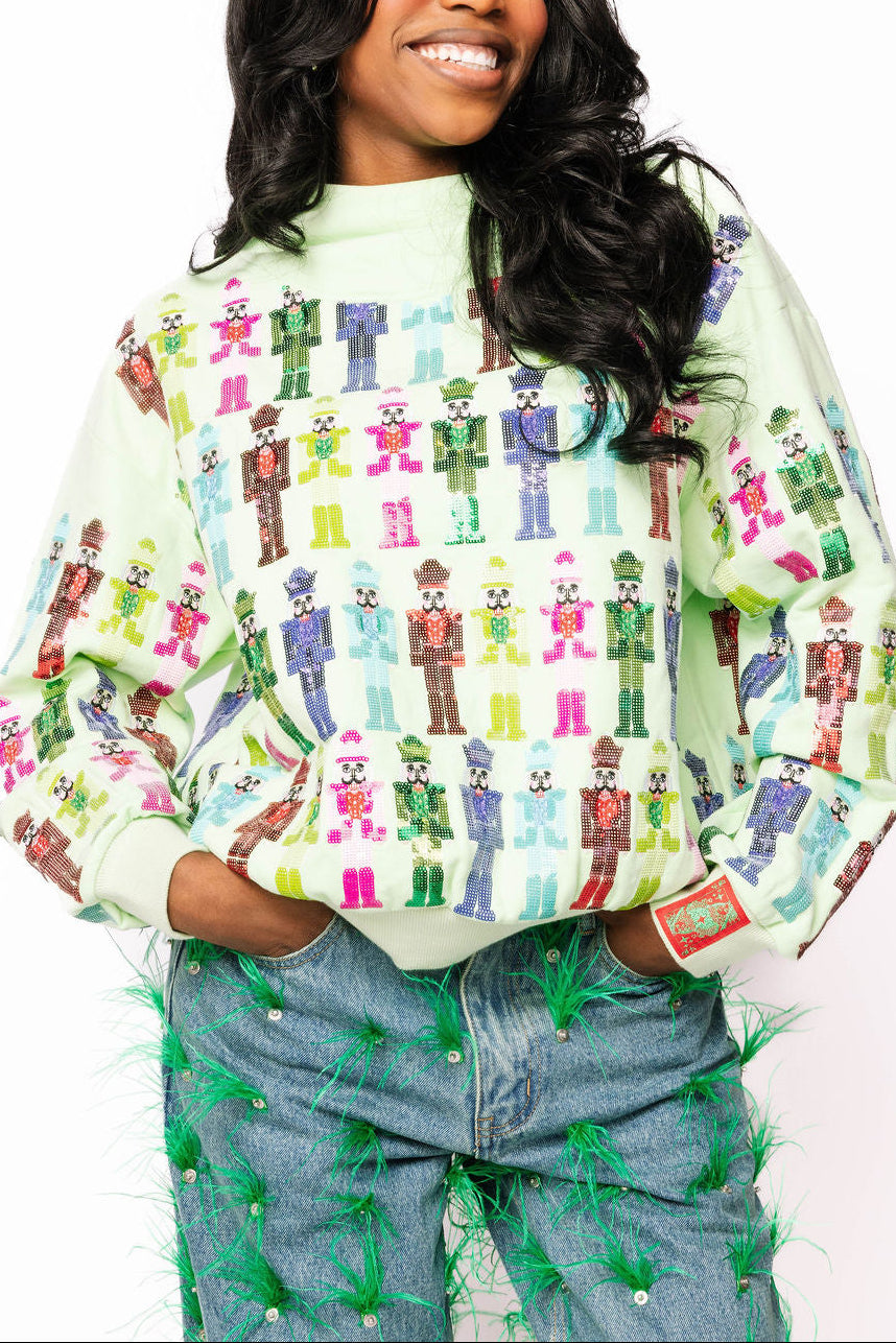 QUEEN OF SPARKLES Christmas Mint Multi Nutcracker Sweatshirt