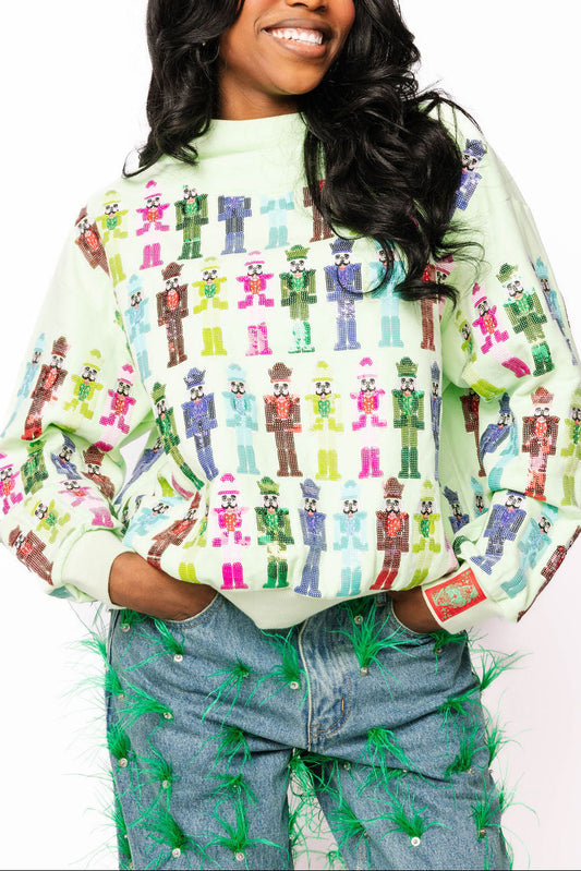 QUEEN OF SPARKLES Christmas Mint Multi Nutcracker Sweatshirt