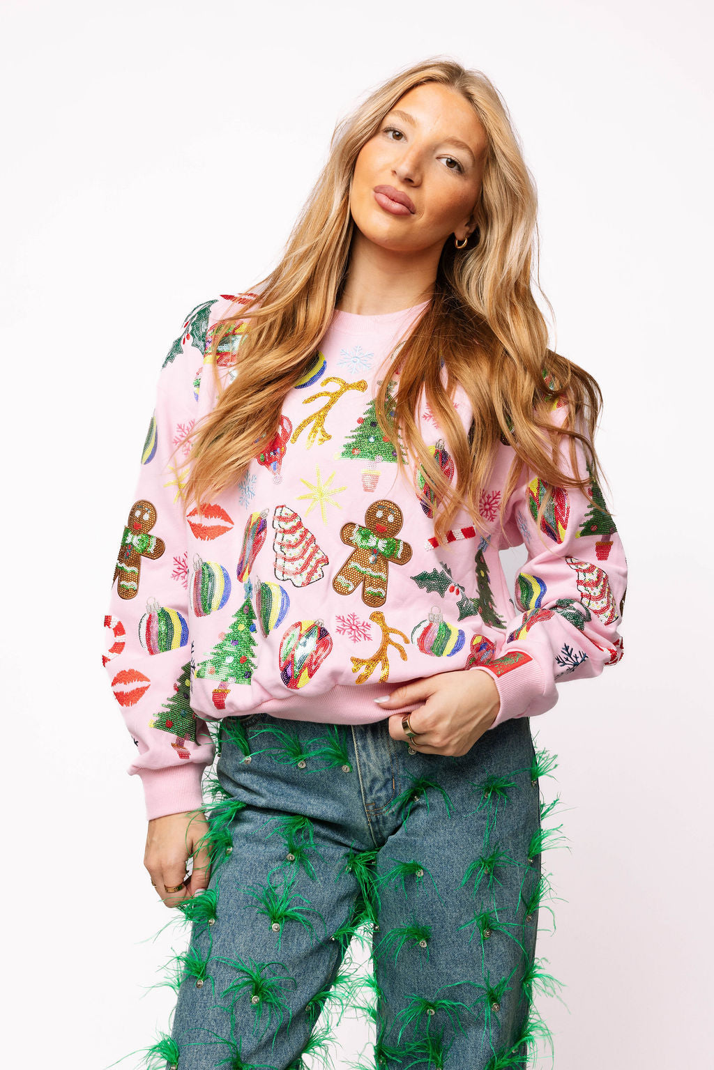 QUEEN OF SPARKLES Light Pink Christmas Icon Sweatshirt