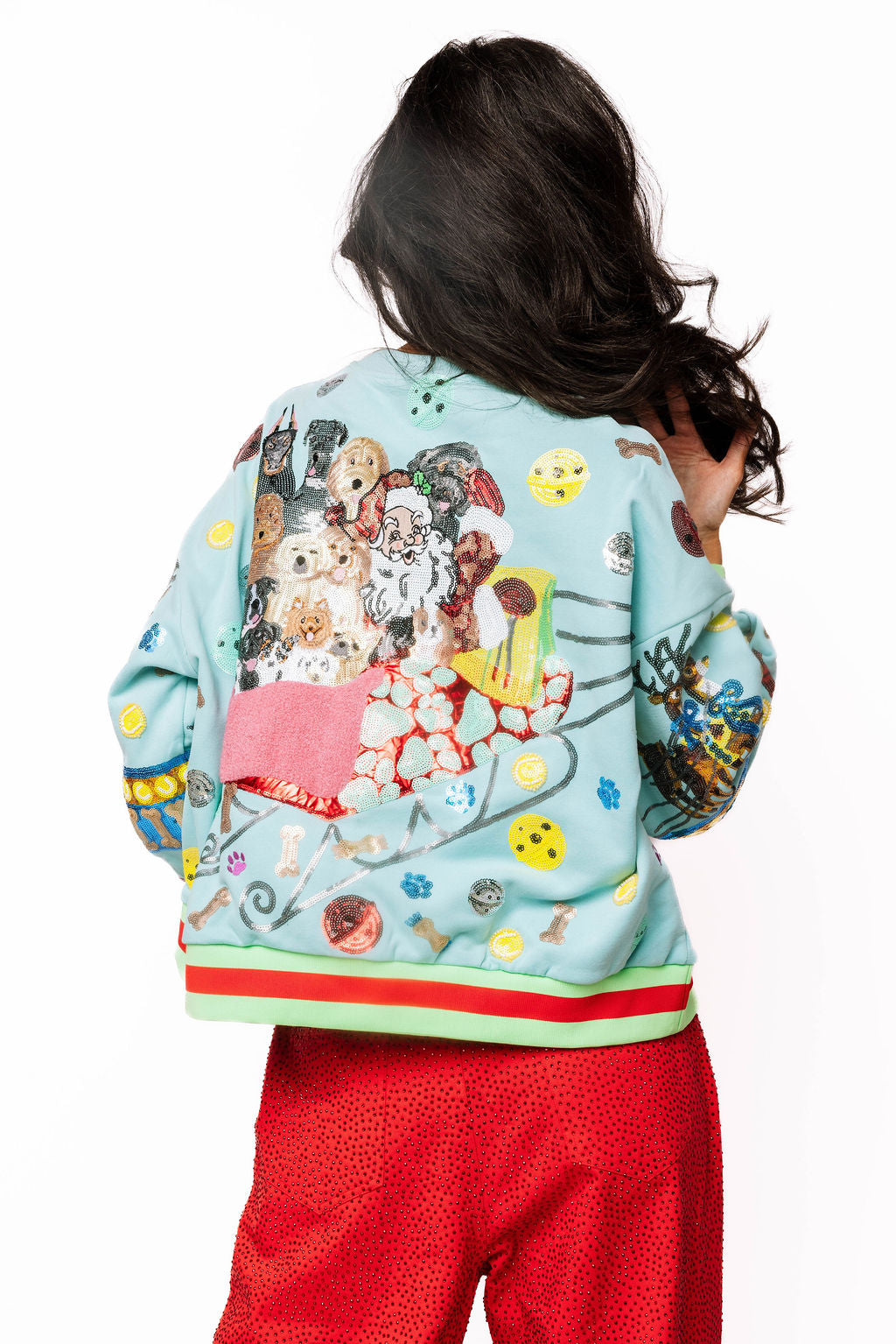 QUEEN OF SPARKLES Aqua Dogs on Santas Sleigh Sweatshirt