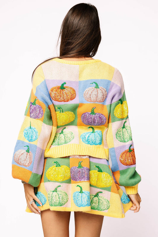 QUEEN OF SPARKLES Pastel Color Block Pumpkin Sweater