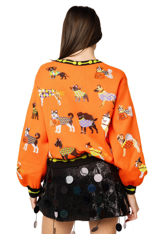 Queen of Sparkles Orange Halloween Dogs Button Up Cardigan