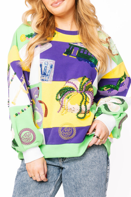 QUEEN OF SPARKLES Mardi Gras Checkered Icon Sweatshirt